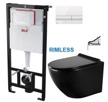 ALCADRAIN Sádromodul předstěnový instalační systém s bílým tlačítkem M1710 + WC MEXEN LENA ČERNÁ Rimless + SEDÁTKO AM101/1120 M1710 ME01