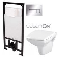 DEANTE Podomítkový rám, pro závěsné WC mísy + SLIM tlačítko chrom + WC CERSANIT CLEANON CARINA  + SEDÁTKO CST_WC01 051P CA1