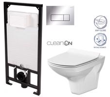 DEANTE Podomítkový rám, pro závěsné WC mísy + SLIM tlačítko chrom + WC CERSANIT CLEANON CARINA + SEDÁTKO CST_WC01 051P CA3