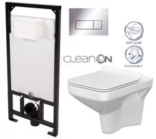 DEANTE Podomítkový rám, pro závěsné WC mísy + SLIM tlačítko chrom + WC CERSANIT CLEANON COMO + SEDÁTKO CST_WC01 051P CO1