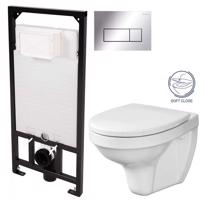 DEANTE Podomítkový rám, pro závěsné WC mísy + SLIM tlačítko chrom + WC CERSANIT DELFI + SOFT SEDÁTKO CST_WC01 051P DE2