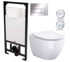 DEANTE Podomítkový rám, pro závěsné WC mísy + SLIM tlačítko chrom + WC CERSANIT ZEN CLEANON + SEDÁTKO CST_WC01 051P HA1