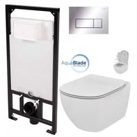 DEANTE Podomítkový rám, pro závěsné WC mísy + SLIM tlačítko chrom + WC Ideal Standard Tesi se sedátkem SoftClose, AquaBlade  CST_WC01 051P TE1