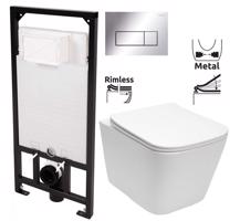 DEANTE Podomítkový rám, pro závěsné WC mísy + SLIM tlačítko chrom + WC REA  Raul Rimless + SEDÁTKO CST_WC01 051P RA1