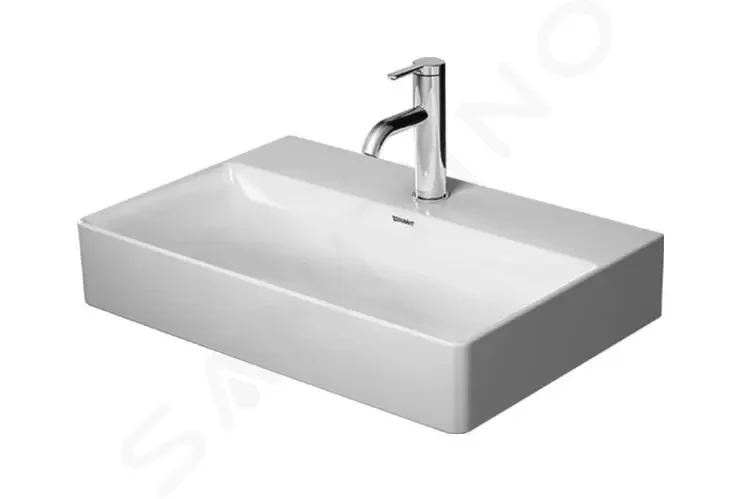 DURAVIT DuraSquare Umyvadlo 600x400 mm, bez přepadu, s otvorem pro baterii, DuraCeram, WonderGliss, bílá 23566000411