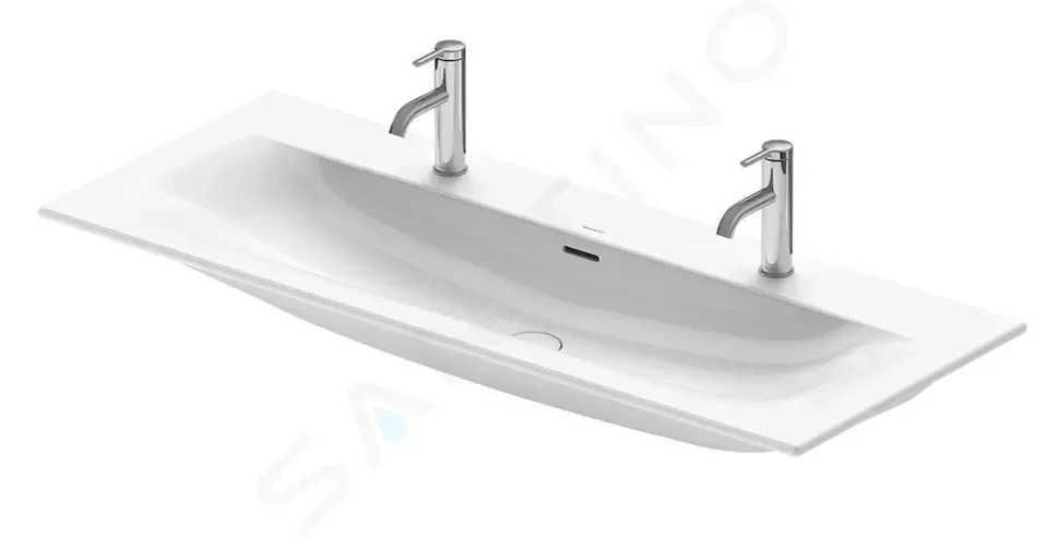 DURAVIT Viu Dvojumyvadlo 1230x490 mm, s přepadem, 2 otvory pro baterii, WonderGliss, bílá 23441200241