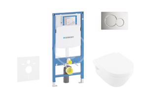 GEBERIT Duofix Modul pro závěsné WC s tlačítkem Sigma01, lesklý chrom + Villeroy Boch WC a sedátko, DirectFlush, SoftClose, CeramicPlus 111.300.00.5 NB2