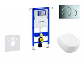 GEBERIT Duofix Modul pro závěsné WC s tlačítkem Sigma01, lesklý chrom + Villeroy Boch WC a sedátko, DirectFlush, SoftClose, CeramicPlus 111.355.00.5 NI2