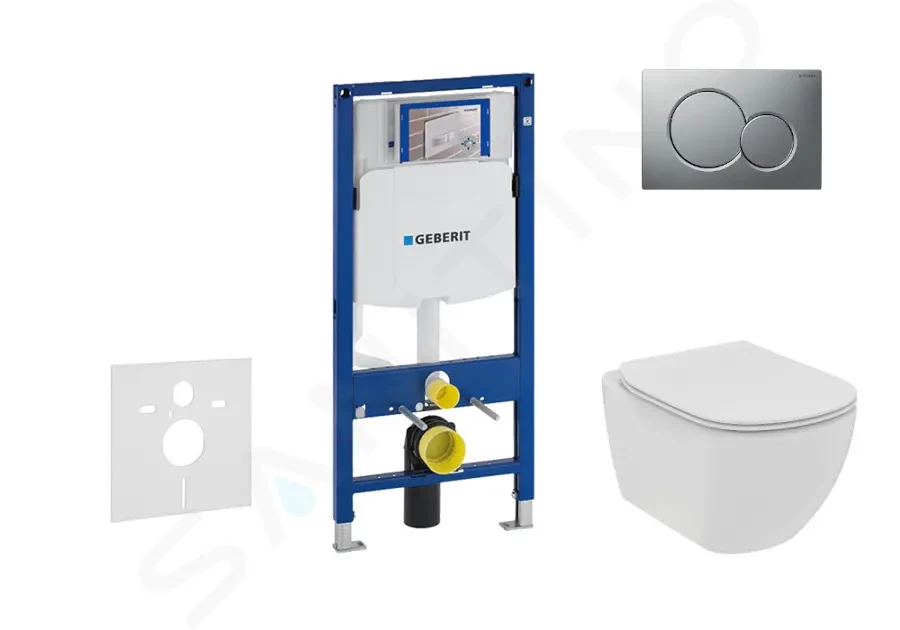 GEBERIT Duofix Set předstěnové instalace, klozetu a sedátka Ideal Standard Tesi, tlačítka Sigma01, Rimless, SoftClose, matný chrom 111.300.00.5 NE3