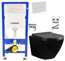 GEBERIT DuofixBasic s bílým tlačítkem DELTA51 + WC REA CARLO MINI RIMFLESS ČERNÁ  + SEDÁTKO 458.103.00.1 51BI CL1