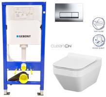 GEBERIT DuofixBasic s chromovým tlačítkem DELTA51 + WC CERSANIT CLEANON CREA čtverec + SEDÁTKO 458.103.00.1 CR2