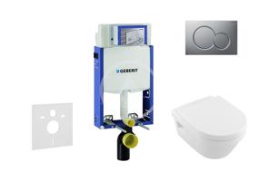 GEBERIT Kombifix Modul pro závěsné WC s tlačítkem Sigma01, matný chrom + Villeroy Boch WC a sedátko, DirectFlush, SoftClose, CeramicPlus 110.302.00.5 NB3