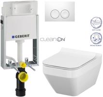 GEBERIT KOMBIFIXBasic vč. bílého tlačítka DELTA 21 + WC CERSANIT CLEANON CREA čtverec + SEDÁTKO 110.100.00.1 21BI CR2