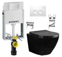 GEBERIT KOMBIFIXBasic vč. bílého tlačítka DELTA 21 + WC REA CARLO MINI RIMFLESS ČERNÁ  + SEDÁTKO 110.100.00.1 21BI CL1