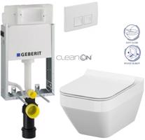 GEBERIT KOMBIFIXBasic vč. bílého  tlačítka DELTA 50 + WC CERSANIT CLEANON CREA čtverec + SEDÁTKO 110.100.00.1 50BI CR2