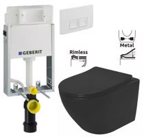 GEBERIT KOMBIFIXBasic vč. bílého  tlačítka DELTA 50 + WC REA CARLO MINI RIMLESS ČIERNY MAT + SEDADLO 110.100.00.1 50BI MM1