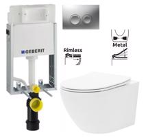 GEBERIT KOMBIFIXBasic vč. matného tlačítka DELTA 25 + WC REA Carlo Flat Mini Rimless + SEDÁTKO 110.100.00.1 21MA CF1