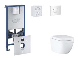 GROHE Rapid SLX Set předstěnové instalace, klozetu, sedátka SoftClose a tlačítka Arena Cosmopolitan, Triple Vortex, alpská bílá SANI11BB3108