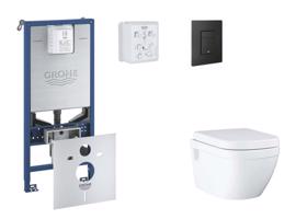 GROHE Rapid SLX Set předstěnové instalace, klozetu, sedátka SoftClose a tlačítka Even, phantom black SANI11BB5107