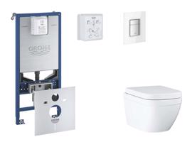 GROHE Rapid SLX Set předstěnové instalace, klozetu, sedátka SoftClose a tlačítka Skate Cosmopolitan, Triple Vortex, Moon White SANI11BB3107