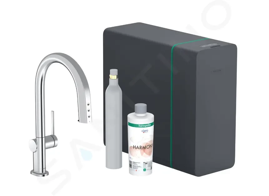 HANSGROHE Aqittura M91 Dřezová baterie s výsuvnou koncovkou, SodaSystem, sBox, chrom 76806000