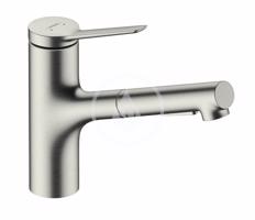 HANSGROHE Zesis M33 Dřezová baterie 150, s výsuvnou sprškou, sBox lite, vzhled nerezu 74803800