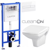 LAUFEN Rámový podomítkový modul CW1 SET s bílým tlačítkem + WC CERSANIT CLEANON CARINA  + SEDÁTKO H8946600000001BI CA1