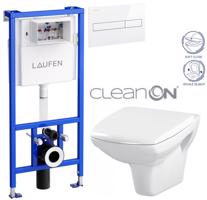 LAUFEN Rámový podomítkový modul CW1 SET s bílým tlačítkem + WC CERSANIT CLEANON CARINA + SEDÁTKO H8946600000001BI CA2