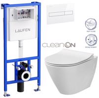 LAUFEN Rámový podomítkový modul CW1 SET s bílým tlačítkem + WC CERSANIT CLEANON CITY H8946600000001BI CI1