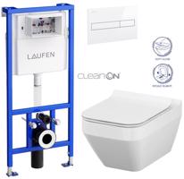 LAUFEN Rámový podomítkový modul CW1 SET s bílým tlačítkem + WC CERSANIT CLEANON CREA čtverec + SEDÁTKO H8946600000001BI CR2