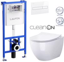 LAUFEN Rámový podomítkový modul CW1 SET s bílým tlačítkem + WC CERSANIT ZEN CLEANON + SEDÁTKO H8946600000001BI HA1