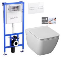 LAUFEN Rámový podomítkový modul CW1 SET s bílým tlačítkem + WC JIKA PURE + SEDÁTKO DURAPLAST H8946600000001BI PU1