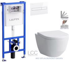 LAUFEN Rámový podomítkový modul CW1 SET s bílým tlačítkem + WC LAUFEN PRO LCC RIMLESS + SEDÁTKO H8946600000001BI LP2