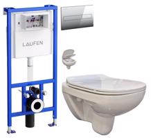 LAUFEN Rámový podomítkový modul CW1 SET s chromovým tlačítkem + WC bez oplachového kruhu Edge + SEDÁTKO H8946600000001CR EG1