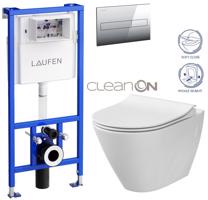 LAUFEN Rámový podomítkový modul CW1 SET s chromovým tlačítkem + WC CERSANIT CLEANON CITY H8946600000001CR CI1