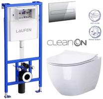 LAUFEN Rámový podomítkový modul CW1 SET s chromovým tlačítkem + WC CERSANIT ZEN CLEANON + SEDÁTKO H8946600000001CR HA1