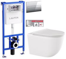 LAUFEN Rámový podomítkový modul CW1 SET s chromovým tlačítkem + WC INVENA TINOS  + SEDÁTKO H8946600000001CR NO1