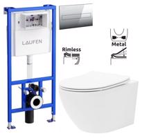 LAUFEN Rámový podomítkový modul CW1 SET s chromovým tlačítkem + WC REA Carlo Flat Mini Rimless + SEDÁTKO H8946600000001CR CF1