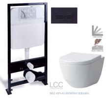 PRIM předstěnový instalační systém s černým tlačítkem  20/0044 + WC LAUFEN PRO LCC RIMLESS + SEDÁTKO PRIM_20/0026 44 LP2