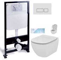 PRIM předstěnový instalační systém s chromovým matným tlačítkem  20/0040 + WC Ideal Standard Tesi se sedátkem SoftClose, AquaBlade  PRIM_20/0026 40 TE1