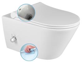 SAPHO AVVA CLEANWASH závěsná WC mísa, integrovaná baterie a bidet. sprška, Rimless, 35,5x53cm, bílá 100315