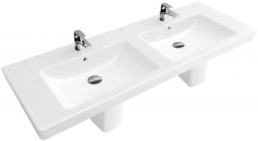 VILLEROY & BOCH Subway 2.0 Dvojumyvadlo 130x47 cm, s přepadem a otvory pro baterie, bílá 7175D001